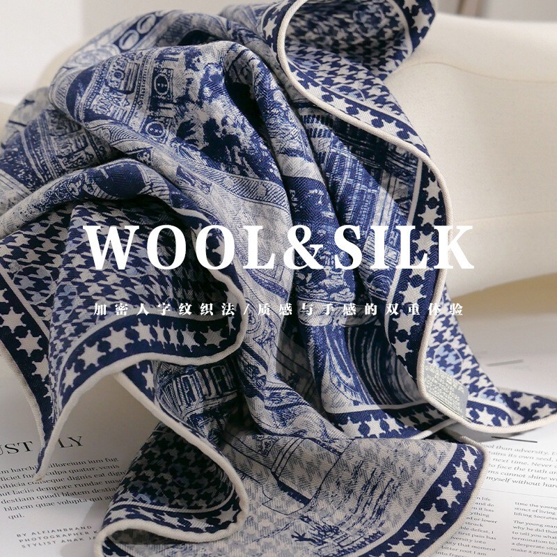 New Boutique Silk & Wool Hand Rolled Edges Square Scarf Double Face Print 65cm“