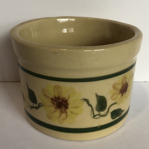 Vtg Alpine Pottery Roseville Ohio Small Sunflower Crock 12 Oz Stoneware 4.25" W
