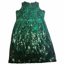 Tahari Arthur S. Levine Green Velvet Sequin A-Line Knee Dress 8 Zip Round(0048)