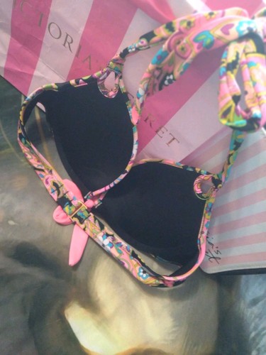 Victoria's Secret Swim Top 34A Pink Paisley Push Up Halter Bikini Top VS Swim - Picture 7 of 7