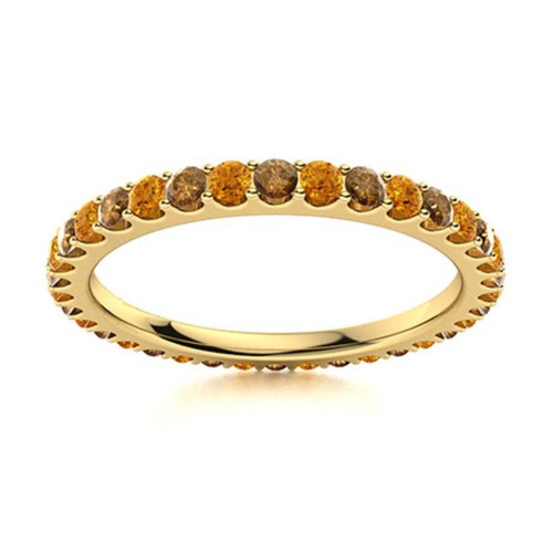 2MM Round Citrine & Smoky Quartz 925 Sterling Silver Gold Plated Eternity Ring