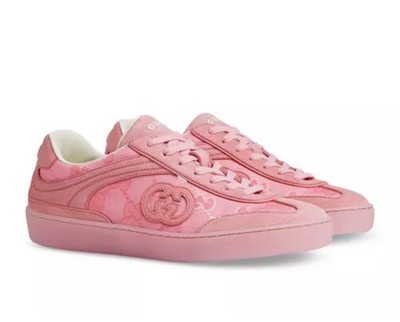 Gucci G74 Interlocking GG Logo  Suede Trainers Sneakers Pink Eu 38 US 8