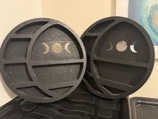 Set Of 2 Black Moon Round Wall Mounted Shelves