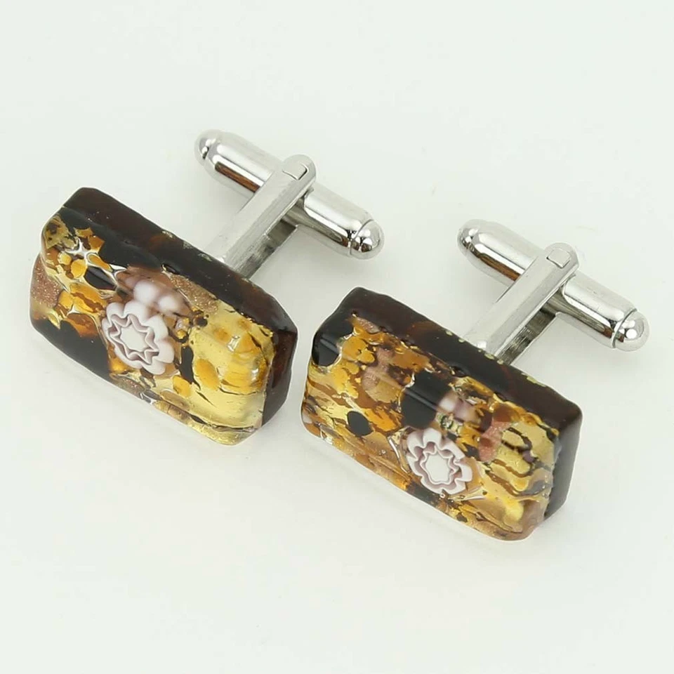 GlassOfVenice Murano Glass Venetian Classic Rectangular Cufflinks - Topaz Gold - Image 2 of 4