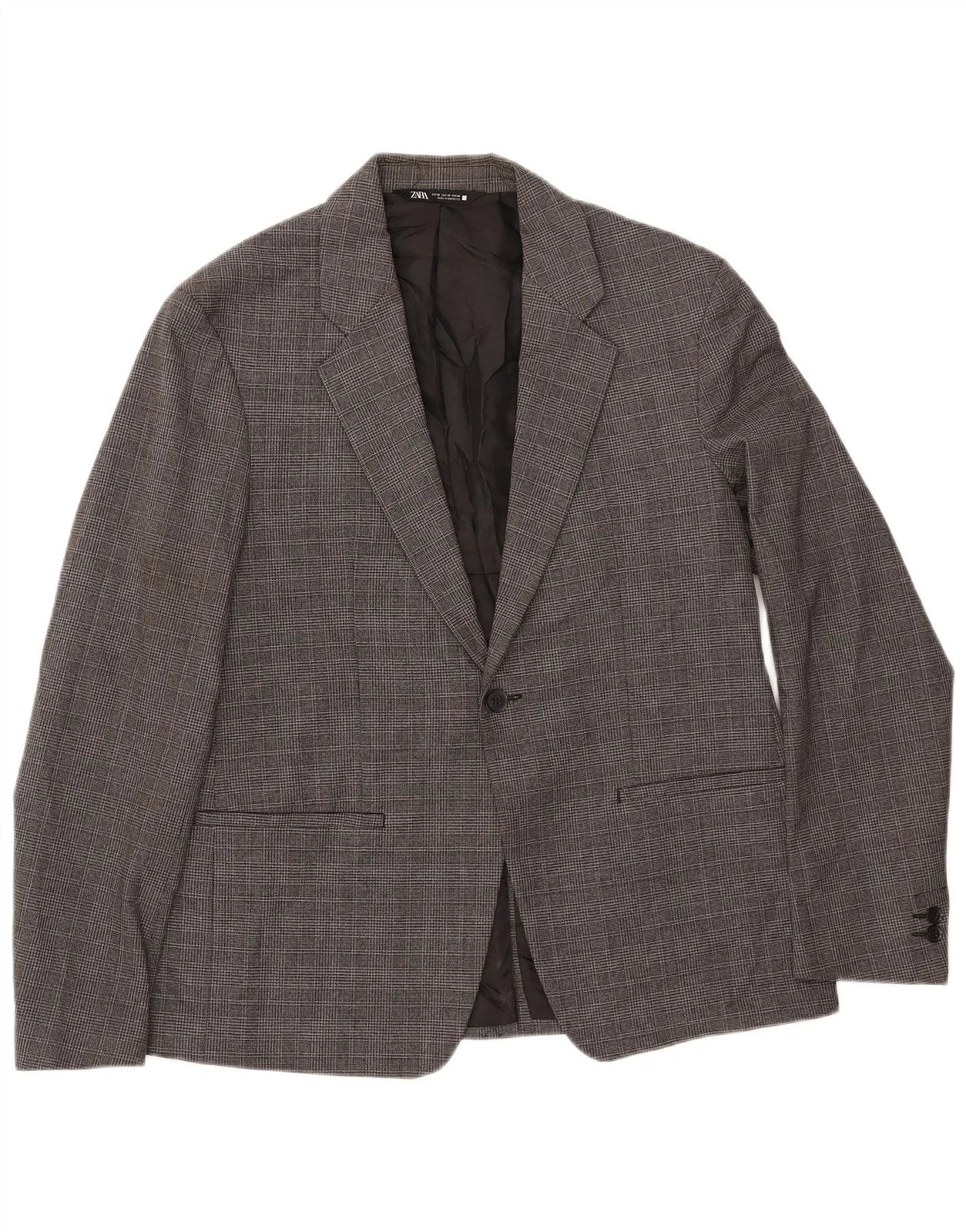 ZARA Mens 1 Button Blazer Jacket EU 50 Medium Grey Houndstooth Polyester CC28