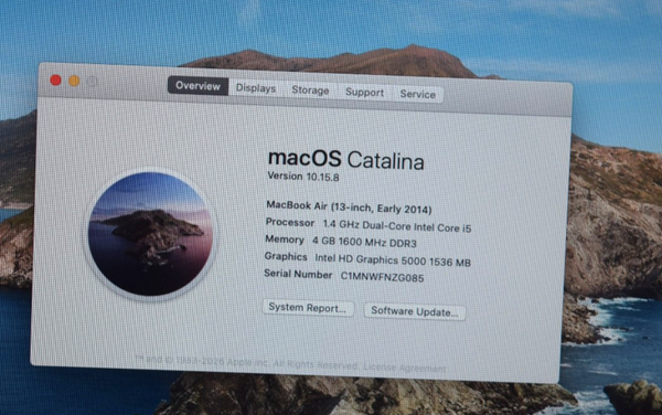 Apple MacBook Air 13" i5 4GB RAM 128GB SSD Early 2014 Catalina 10.15.8 4