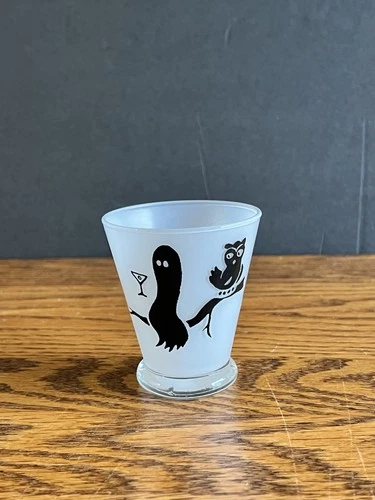 1960s Vintage Federal Glass Co Friendly Spirits Ghost Shot Glass MCM Bar