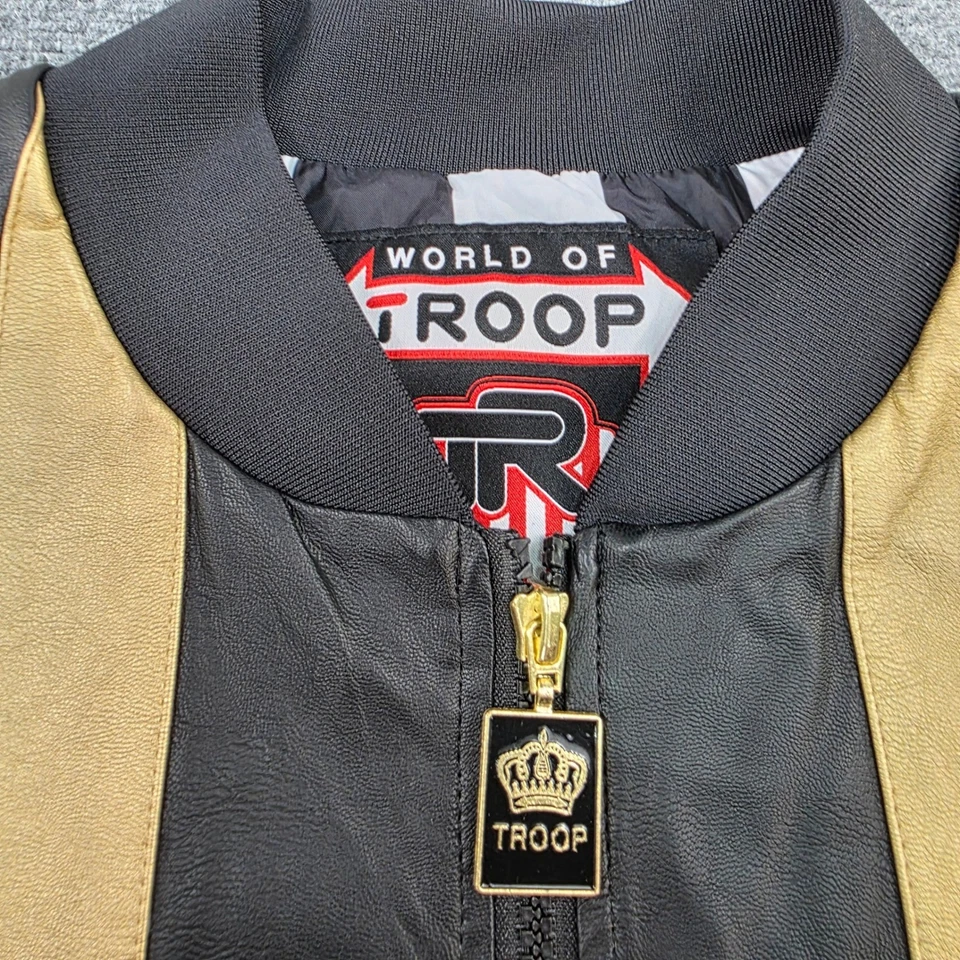 Troop Moto 夹克 XXL 黑色金色条纹装饰轰炸机 80 年代嘻哈风格 — 第 4/4 张图片