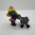 Vintage Smurf Figure, Super Smurf, Smurfette Shopping Cart, Peyo, Schleich, 1981