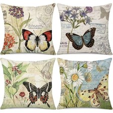 Spring Pillow Covers 18x18 Set of 4 Farmhouse Summer Throw Pillow Covers Flor...