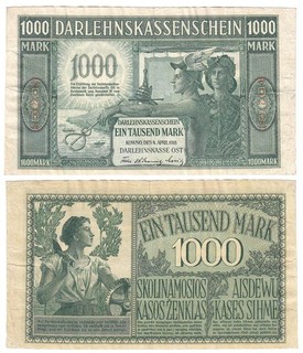 Darlehnskasse Ost Kowno 1000 Mark 4.4.1918 Ro. 471.b gebr.