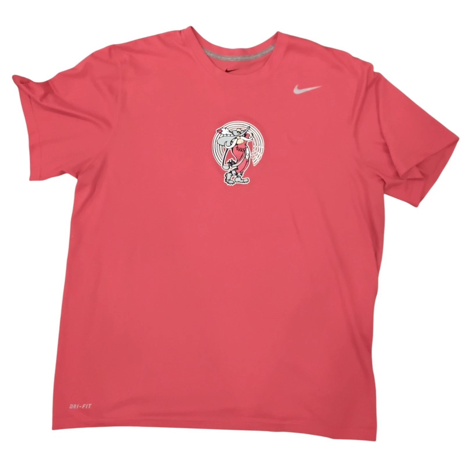 Nike Dri-Fit XL Rebel Golf Red Tee with Cartoon Wolf Mascot 4030