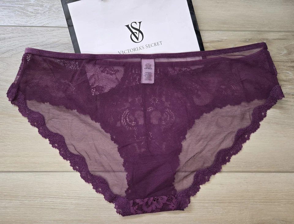 Victoria's Secret Dream Angels Purple Sheer Mesh Lace Velvet Hipkini Panties L - Image 2 of 3