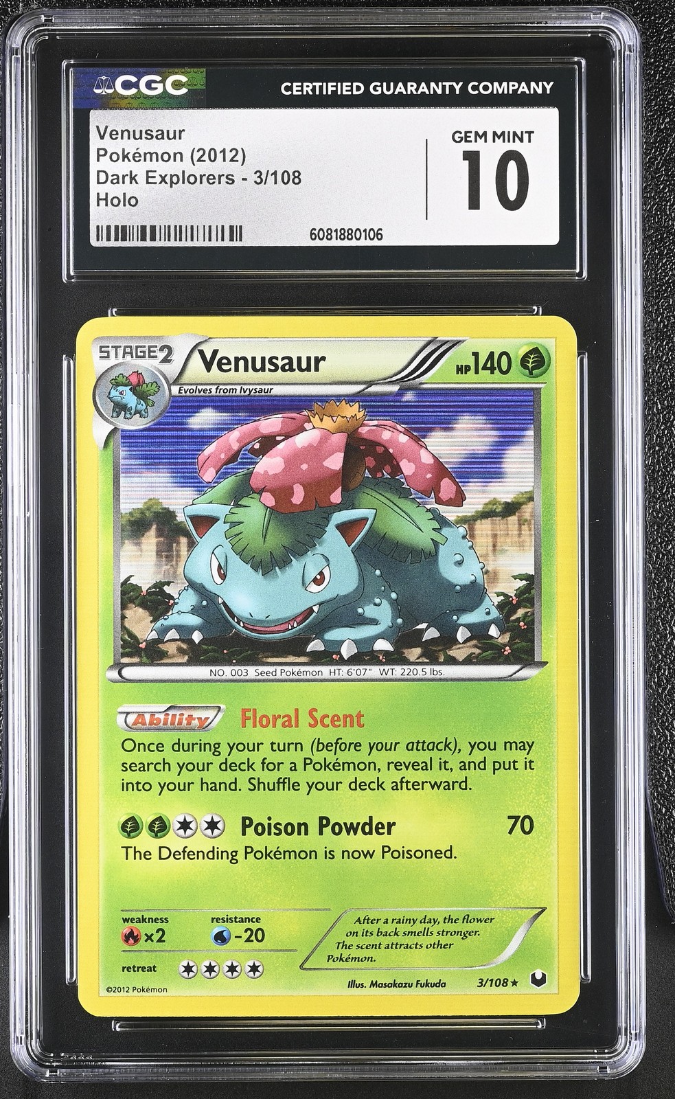 CGC 10 GEM MINT Venusaur 2012 Dark Explorers 3/108 Holo Pokemon Card