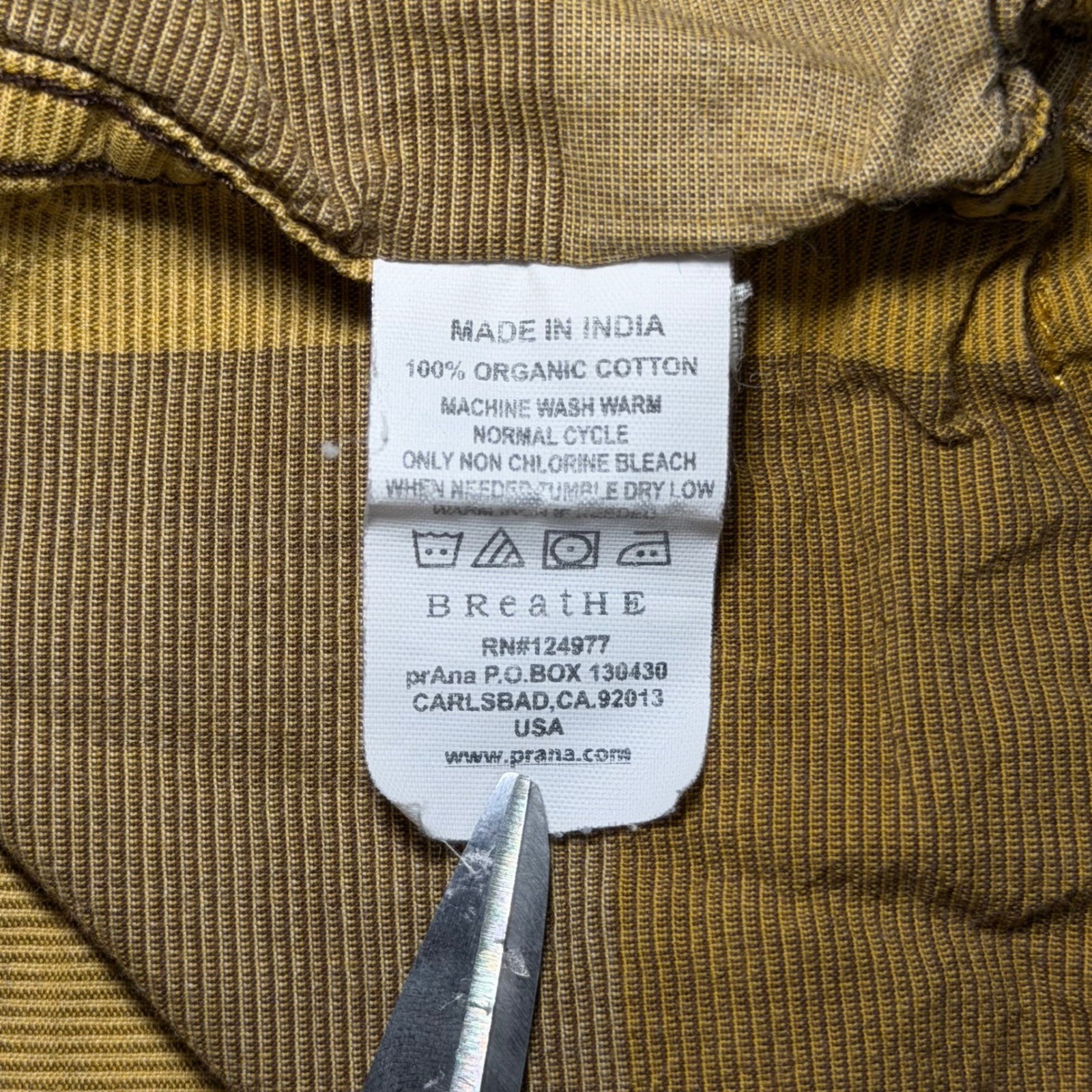 Prana Plaid Short Sleeve Shirt Men's Small Yellow Organic Cotton Western Outdoor image 5