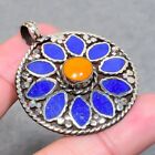 Yellow Coral Lapis Lazuli Handmade Tribal Jewelry Nepali Pendant 2.10" SR 2075