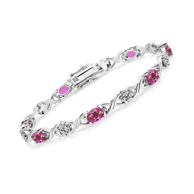 925 Sterling Silver Pink Mystic Topaz Tennis Bracelet For Women (4.00 Cttw,