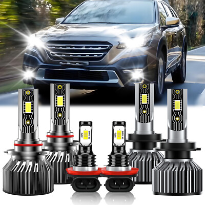 For Subaru Outback 2010-2014 6pcs LED Headlight Fog Light Bulbs Combo Kit 6500K