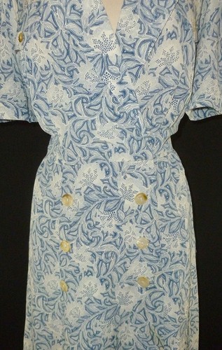 Vintage Schrader Button up Dress Women's 16 Blue White Button Front Short Sleeve - Picture 2 of 4