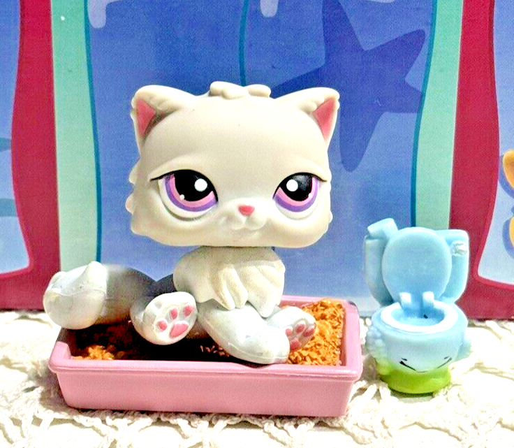 LITTLEST PET SHOP LPS AUTHENTIC GREY LONG HAIR PERSIAN CAT #251  ACCESSORIES