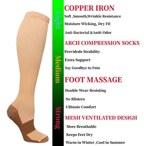 3 Pair Copper Compression Socks 20-30 mmhg For Men Women Pressure Socks S-XXL - Imagen 9 de 21