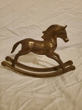 Vintage SOLID Heavy Brass Rocking Horse/unicorn Very Nice Patina