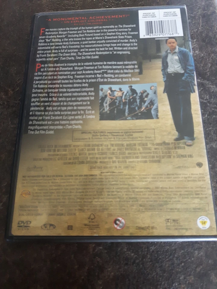 The Shawshank Redemption 2007 DVD Movie Widescreen Very Good Condition - Image 2 of 2