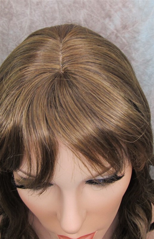 ANDREA | Brown Lighter Tips Long Wig Long Gentle Curls Skin Part Bangs 24" 