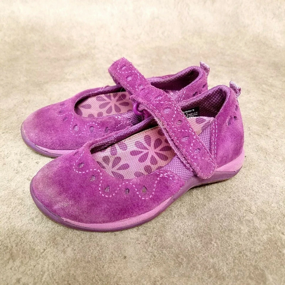 LL Bean Niñas Pequeñas 289114 Talla 7 Púrpura Gamuza Sin Cordones Mary Jane Pisos Foto 3 de 4