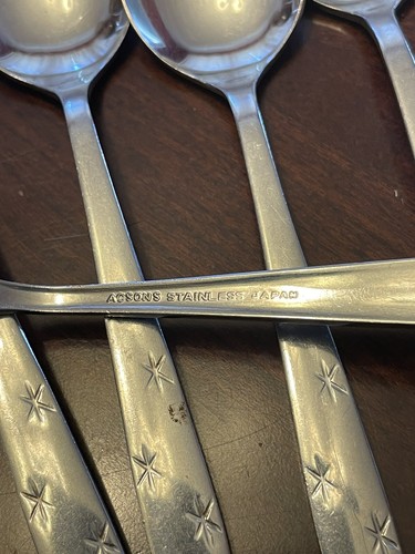 13 Pc Stainless Flatware Atomic Star Starburst Pattern Acsons Japan 8 Teaspoons - Imagen 2 de 3