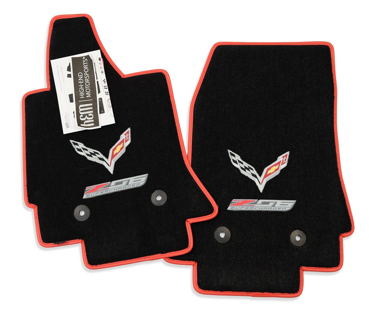 Chevrolet Corvette C7 Z06 Floor Mats Jet Black - Red Trim Premium