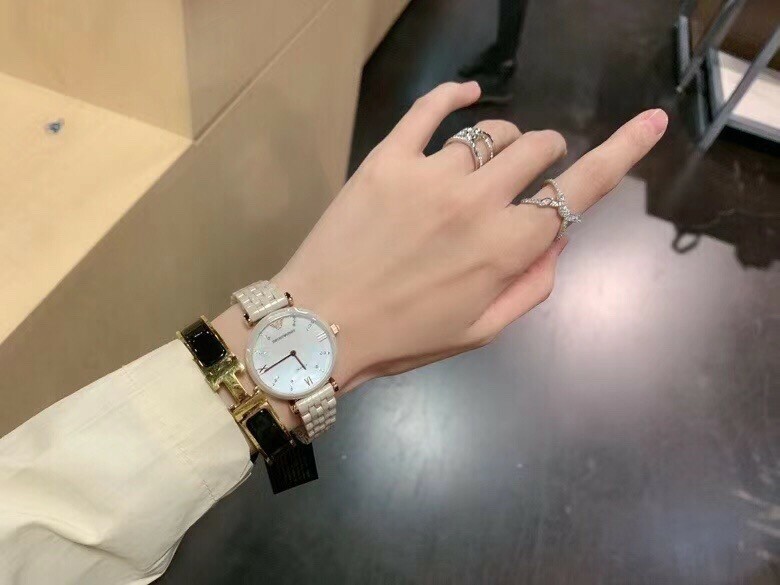 New Emporio Armani Retro Sand Ceramic Link Women Watch