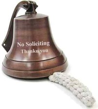 9" Antique NoSoliciting Brass Ship Bell Wall Mounted Bracket Nautical Home Decor