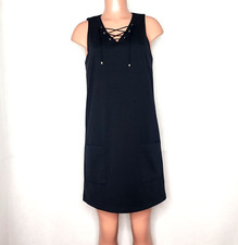 C by Charming Charlie Black A-Line Dress Size Medium Lace Up Neckline Shift