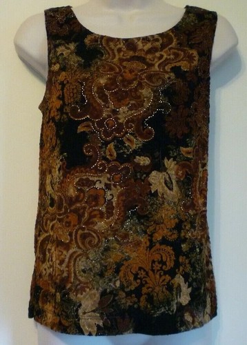 New womens Small black orange gold stretch tank top sleeveless blouse round neck - Picture 2 of 8