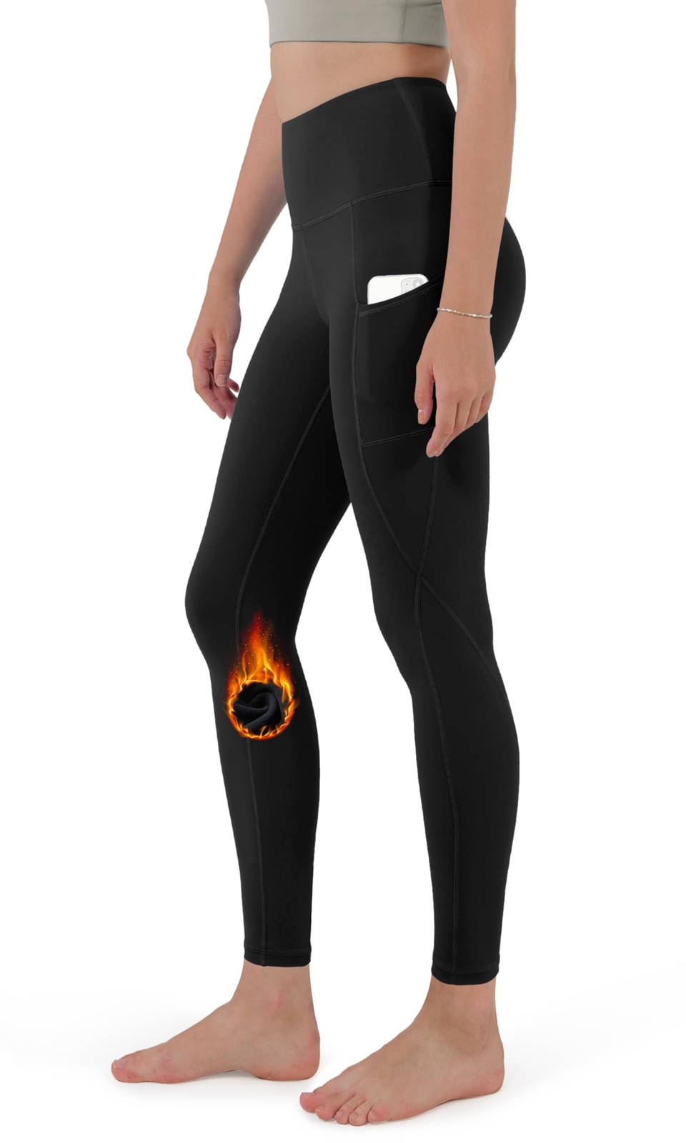 ODTHERMAL Women's Fleece Lined 7/8 Length Yoga Pants with Pockets - 25