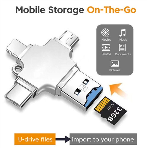 NEU 4-in-1 USB3.0 TF-Flash-Laufwerk OTG Kartenleser für iPhone, iPad, Android DE - Afbeelding 2 van 8