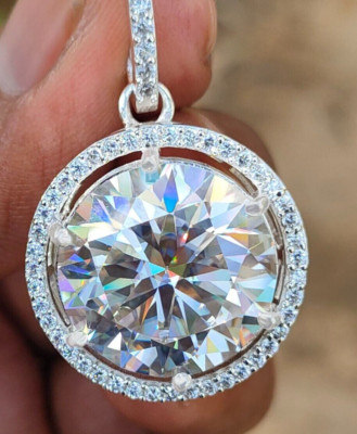 Wunderschöne 10 kt zertifizierte riesige weiße Diamant Solitär Anhänger Halskette-VIDEO