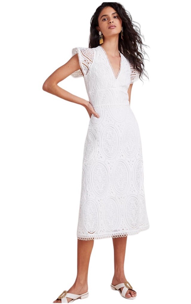 ML Monique Lhuillier Womens Dress Anastacia White Eyelet Lace Maxi Size 8 ML Monique Lhuillier Womens Dress Anastacia White Eyelet Lace Maxi Size 8