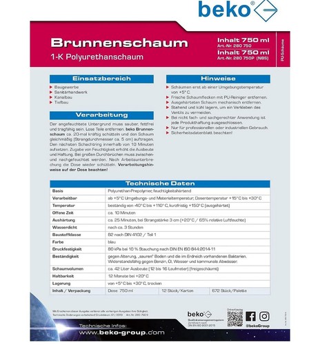 Espuma de fuente BEKO, 280-750, 750 ml - Imagen 5 de 6