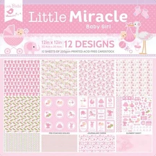 Little Birdie Little Miracle Cardstock Pack 12"X12" 12/Pkg-Baby Girl - 2 Pack