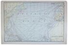 Atlantic Ocean Map Nautical Large Antique Full Color 1928 21"x14" Sailing Boats