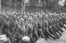 WW2 Picture Photo German soldiers march parade in front of officials  4385