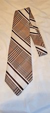 Ram Tiemakers Qiana Neck Tie 54"x4" Brown Glen Check Nylon Wide Dad Vintage 70s