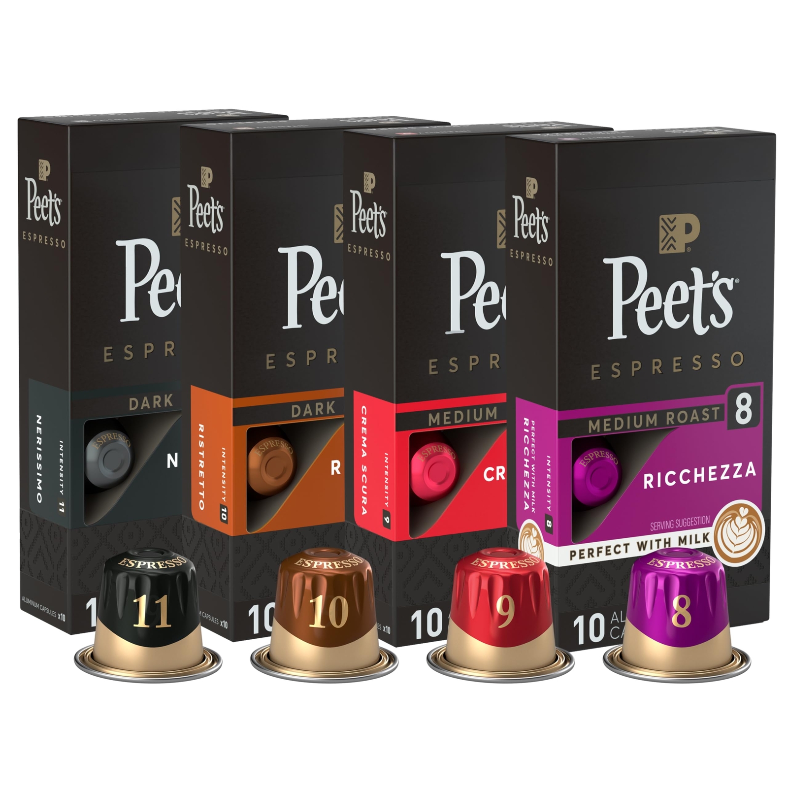 Peet's Coffee, Dark and Medium Roast Espresso Capsules Variety Pack, Compatib...