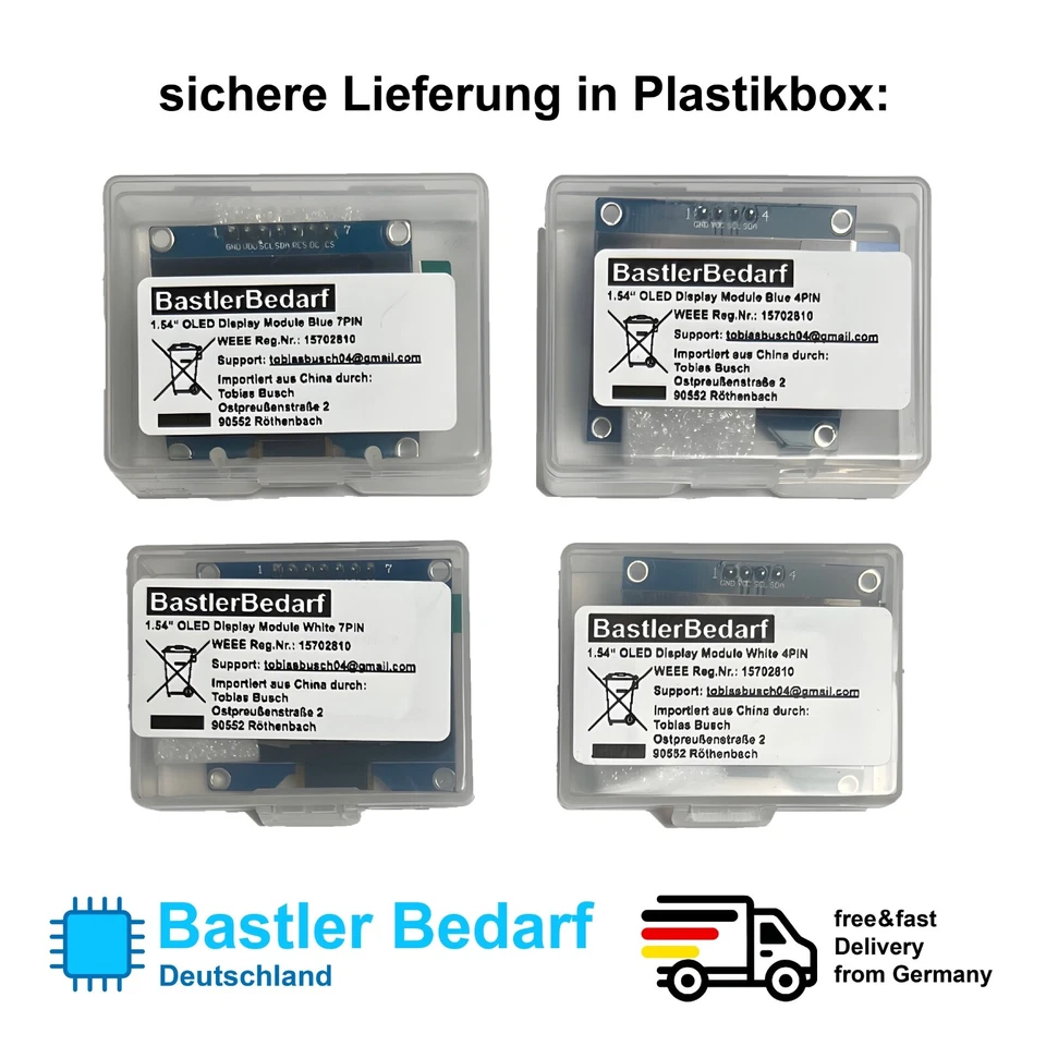 1,54” XXL OLED Display Arduino 128x64 4PIN/7PIN SPI/I2C weiß/blau Raspberry Pi - Bild 3 von 3