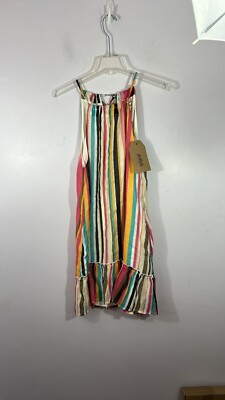Listicle Women's Summer Dress Size S Multi Stripe Halter Style Back Tie Ruffled