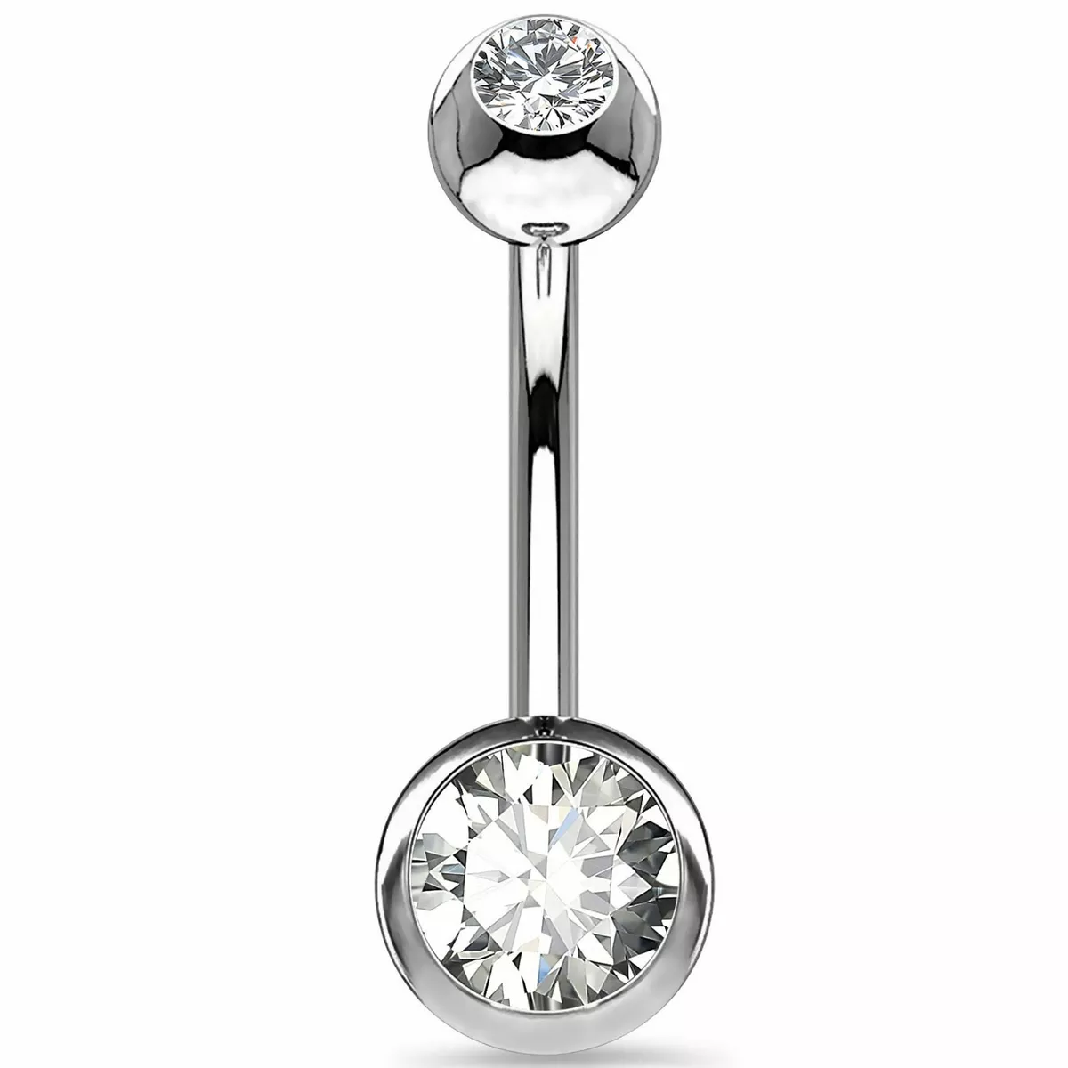 Solid Titanium Belly Button Bar Classic Navel Piercing Bars 14G CZ Belly Rings