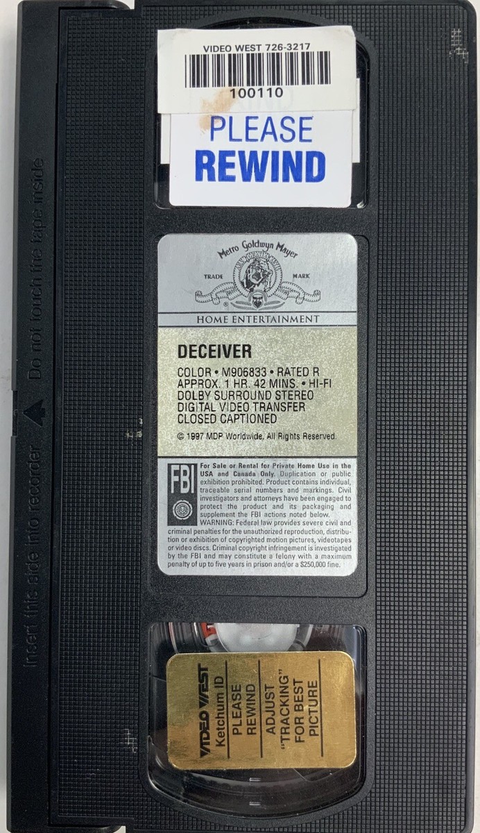 Deceiver 1997 VHS Tim Roth Chris Penn Michael Rooker Renee