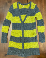 Free People Cuddle Bear Striped Boucle Knit Longline Duster Cardigan Yellow S